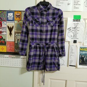 Miley Cyrus Max Azria dress Small plaid flannel shirtdress pockets drawstring